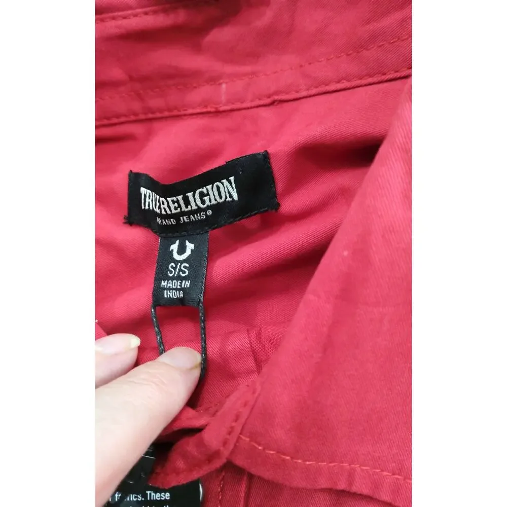 True Religion NTW red short sleeve button down shirt mens size S streetwear bold